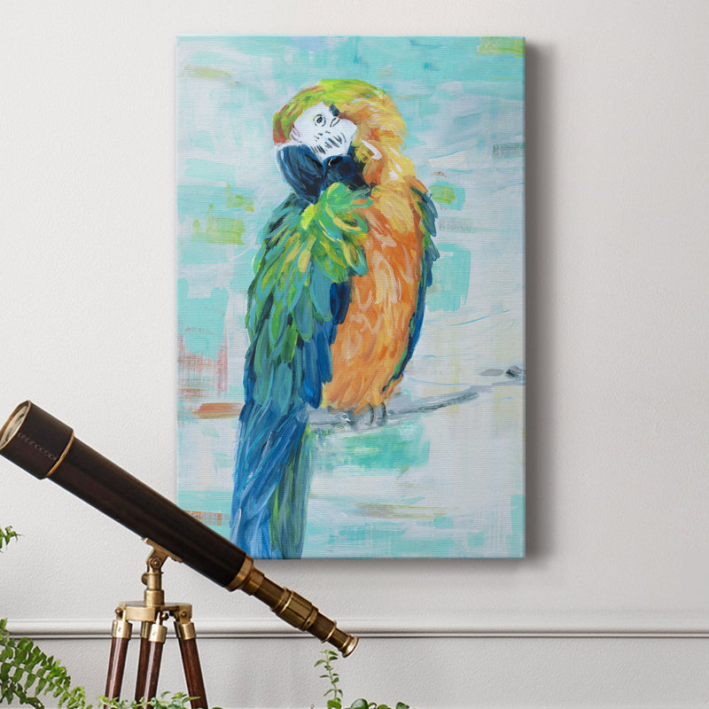 Island Parrot II - peinture sur toile tendue, H 36 po x l 24 po x P 1 po