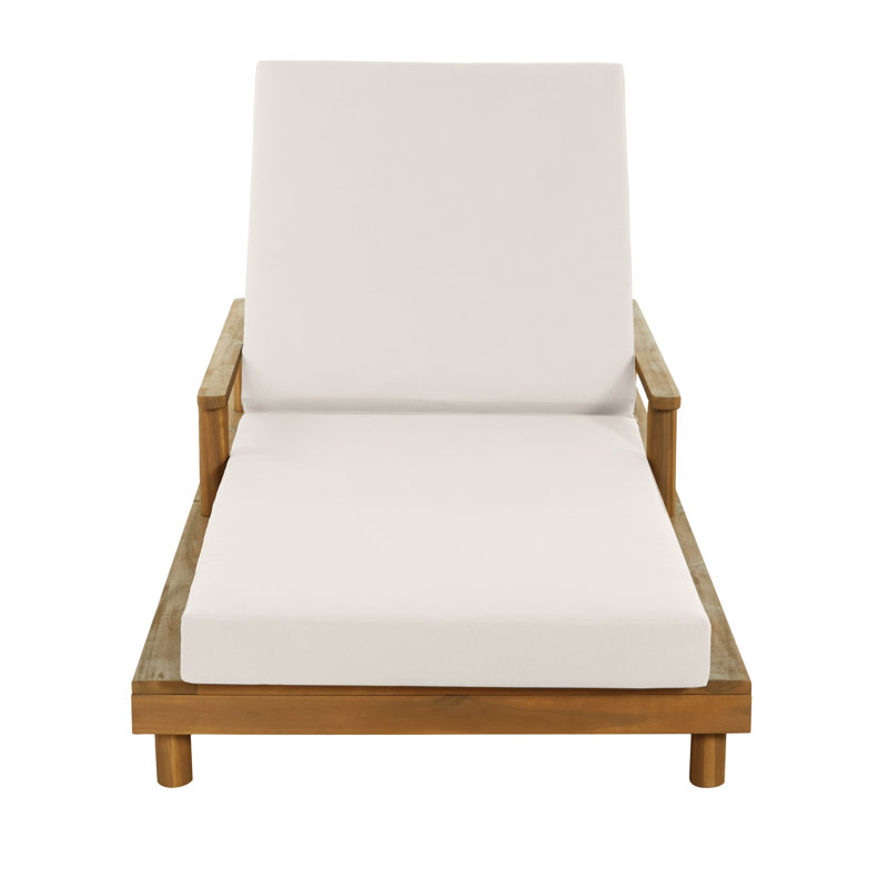Chaise longue d'extérieur en bois d'acacia Metairie avec dossier et coussin réglables à 3 positions