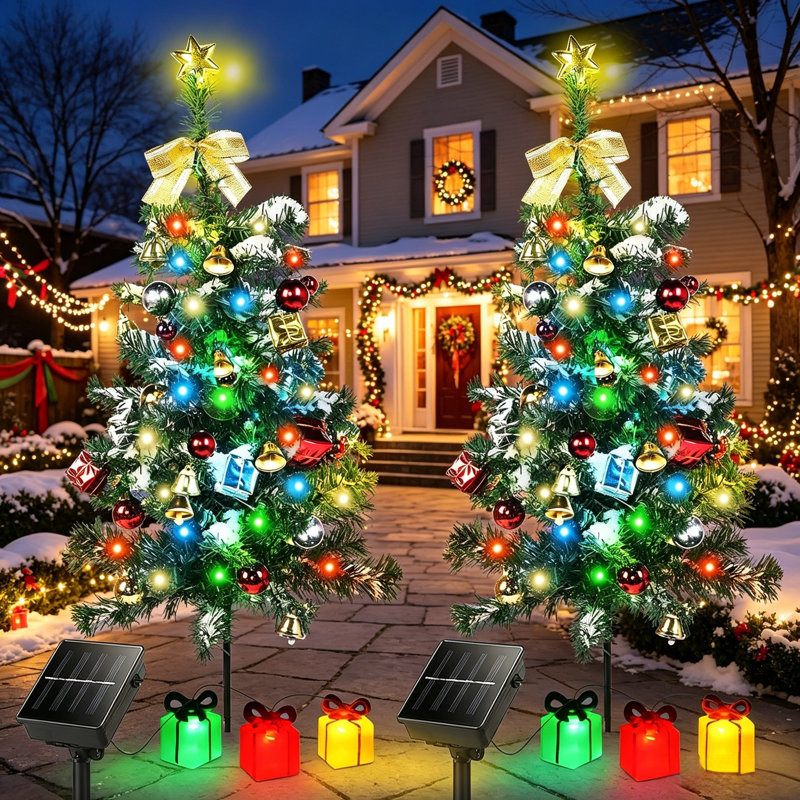 Guirlande lumineuse solaire pour sapin de Noël, ensemble de 2 guirlandes étanches avec 8 modes d'éclairage, pour jardin, allée, cimetière, cour, décoration de Noël