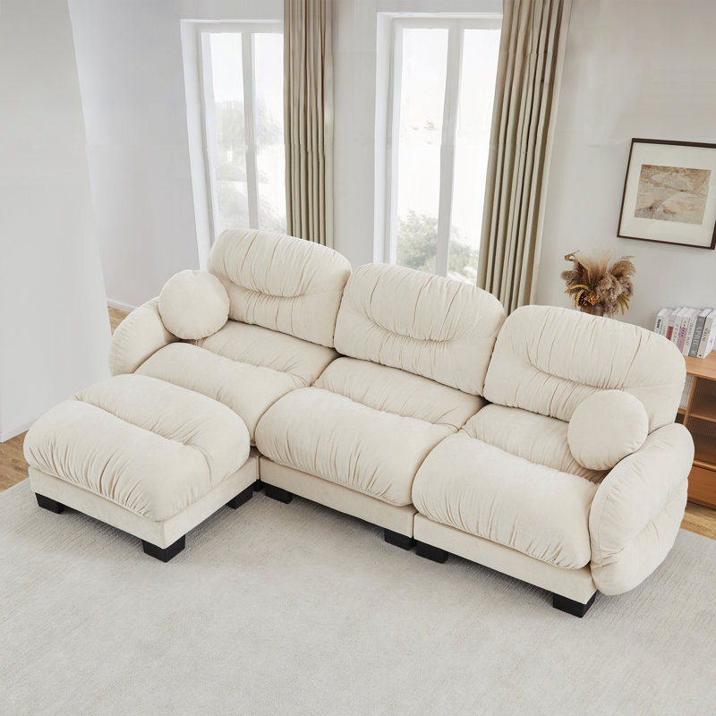 Canapé 100% confortable en forme de L avec repose-pieds 100 po Chenille