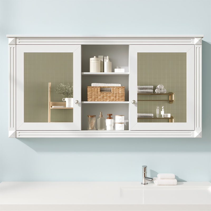Armoire à pharmacie 55 po 2 en 1 avec 2 portes en miroir HD, charnières à fermeture douce et tablette intérieure réglable, 55 po