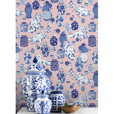 Fancy Cats Pink Peel and Stick Wallpaper