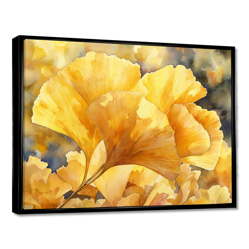 «Ilselore Golden Ginkgo Leaf II» - feuilles, art mural, H 30 po x l 40 po, Noir, noir, noir, noir