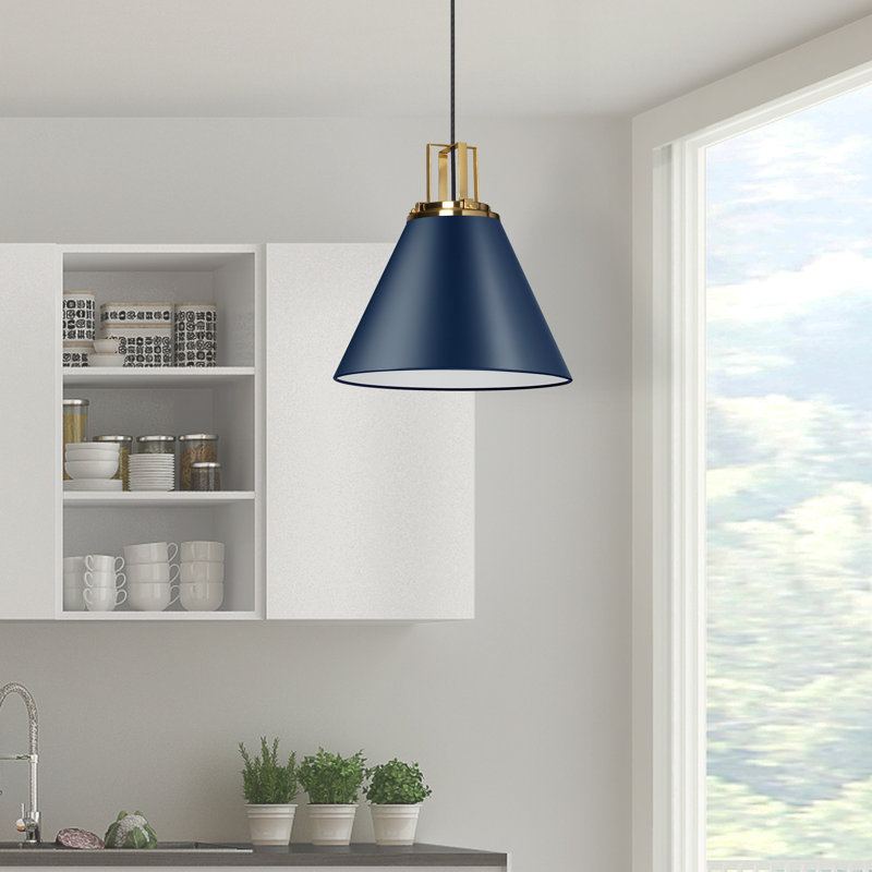 Luminaire suspendu conique à 1 lumière Dowd, Bleu de cobalt, Noir