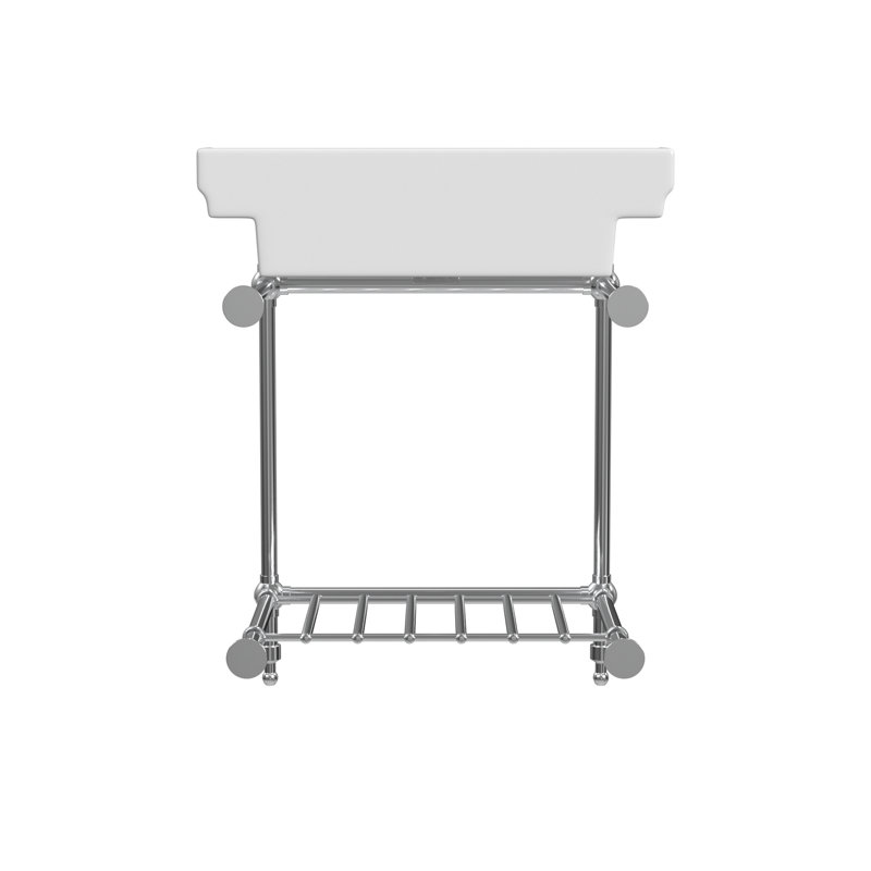 Gloss White Fireclay Rectangular Console Bathroom Sink with Overflow, Chrome, Single
