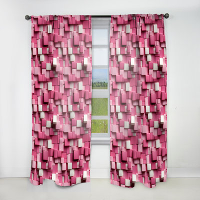 Pink and White Blockchain Blocks - Modern Curtain - Velvet Room Darkening - 1 Panel