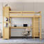 Grand lit mezzanine avec bureau et armoire, lit mezzanine en bois massif avec bibliothèque et garde-robe pour enfants, adolescents, adultes, conception peu encombrante, naturel-1619992990
