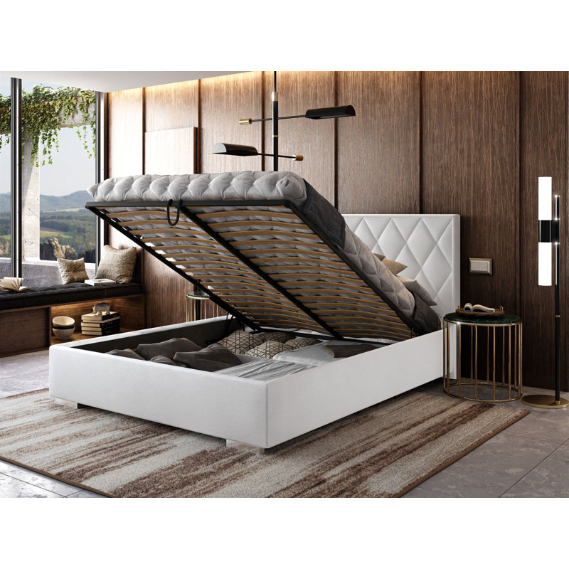 Adelajde Upholstered Storage Bed, White, 180 x 200 cm