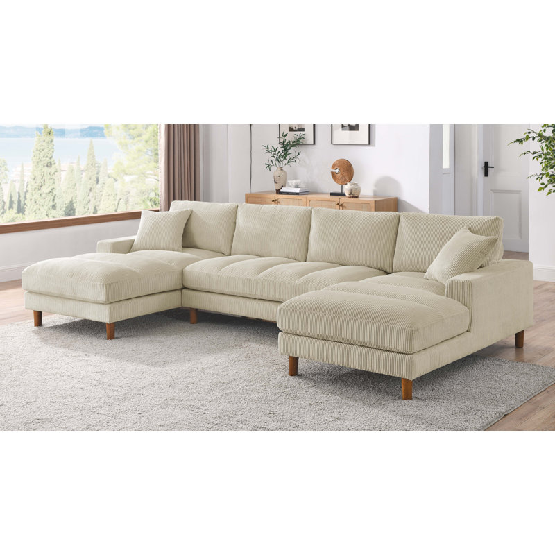 Canapé modulaire 3 pièces Sanner, Velours côtelé beige