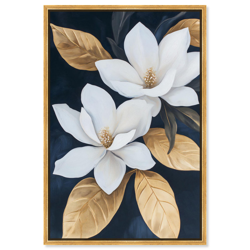 Art Remedy, couleurs pastel sur toile, magnolia doré, H 25 po x l 17 po, Cadre flottant doré