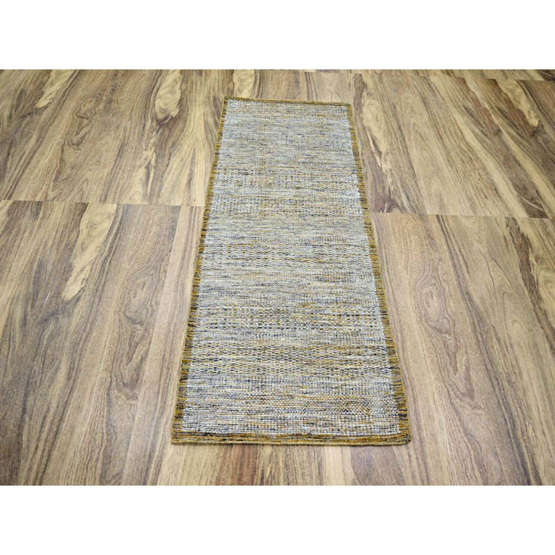 Tapis de couloir blanc et jaune en laine nouée à la main 2 pi 8 po x 6 pi 462732FAE64741048778503FE35C8091