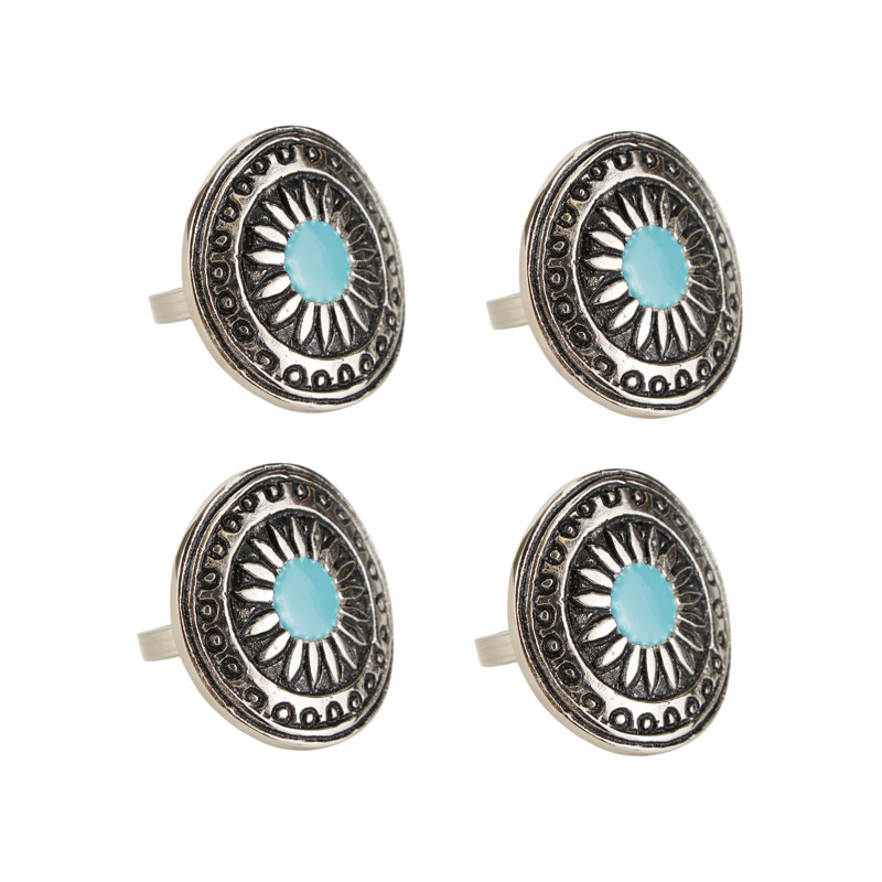  Turquoise Sun Napkin Ring Set/4
