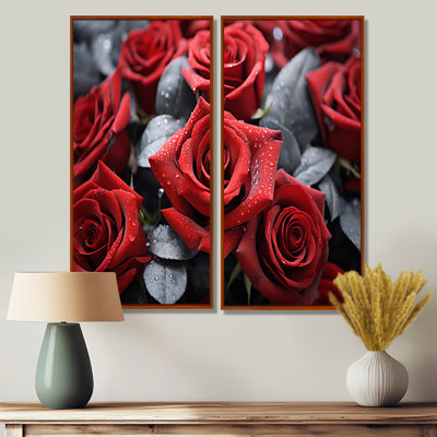 Red Grey Rose Eternal Beauty - Floral Roses Canvas Prints Set Of 2