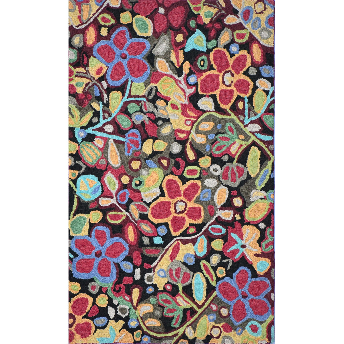 CompanyC Wendy's Bouquet Hand Hooked Wool Rug in Black/Red/Yellow