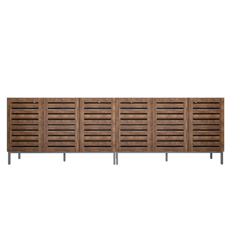 Farmhouse 91 in. W Sideboard Buffet Accent Storage Cabinet with Strip Skeleton Door and Adjustable shelves (set of 2)