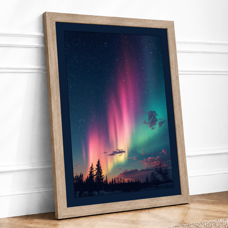 Aurora Over Forest Scandinavian - Print, Oak, A3 - 42.0 x 29.7 cm