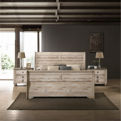Ensemble de chambre à coucher de style contemporain 3 pièces Imerland - lit-bateau et deux tables de chevet, très grand