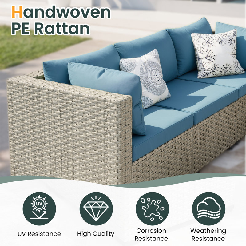 Demasi Outdoor Wicker Single Chair (Set Of 2), Peacock Blue