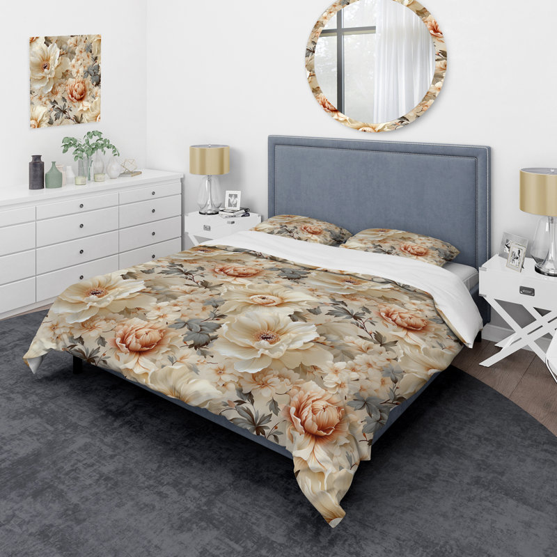 Ensemble de housse de couette Ethereal Rococo Flourish Victorian, Housse de couette pour grand lit et 2 taies décor