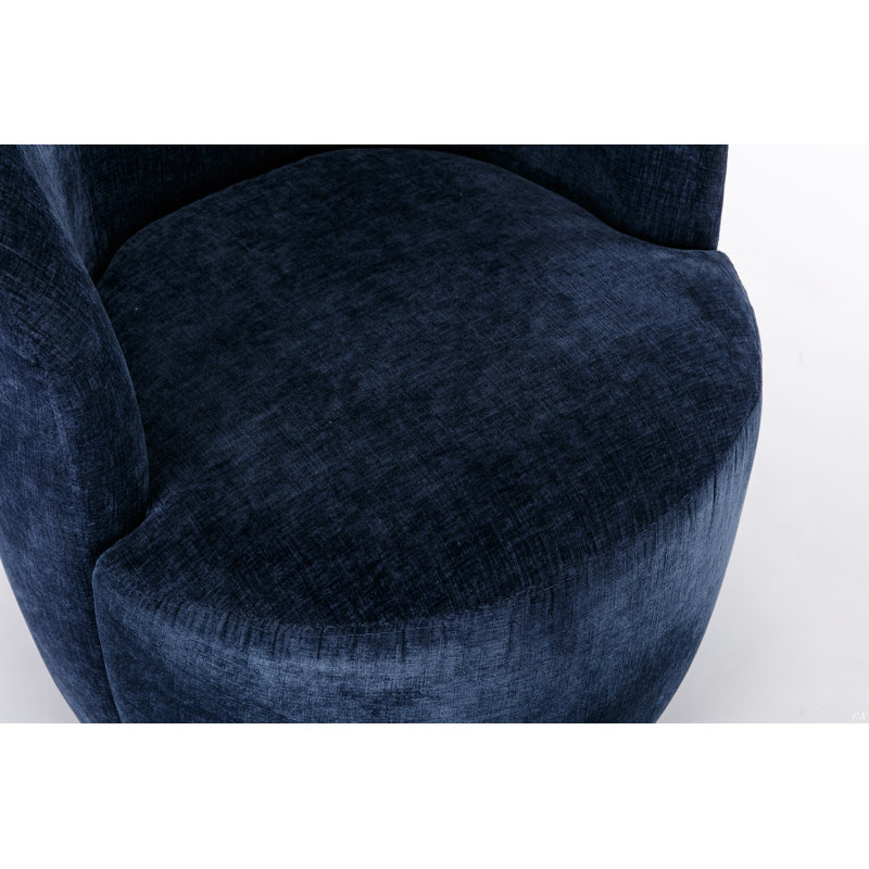 Swivel Accent Armchair Barrel Chair With Powder Coating Metal Ring, Blue Chenille