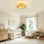 20" Boho Low Profile Flush Mount Ceiling Fan with Light, Handwoven Bamboo Caged Shade