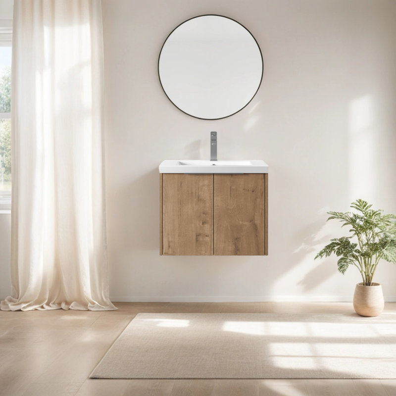 Ensemble de meuble-lavabo simple 23,64 po avec plateau en résine Argyl, Naturel