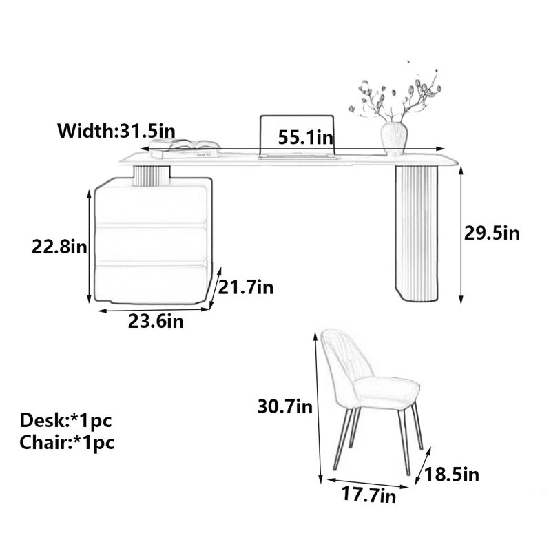 Italian Minimalist Rock-Slab Desk for Home Office