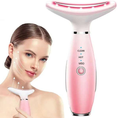 Masseur de cou pour le visage, outil de massage du visage pour soins de la peau, masseur pour le visage 3 en 1, outil de sculpture du visage avec thermiques, vibration (rose)