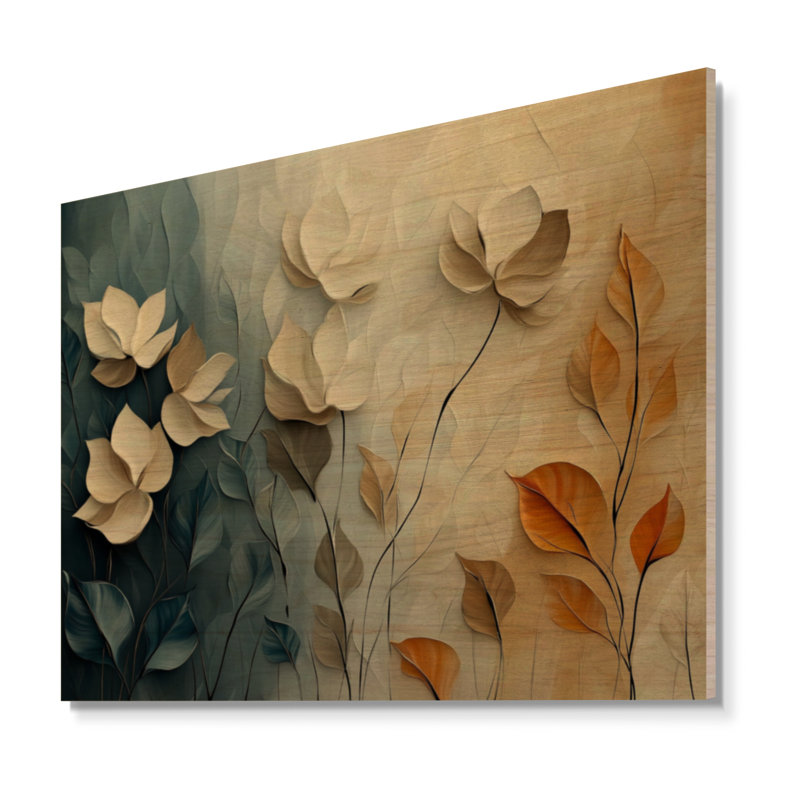 Fleurs du ciel d'automne II - Décoration murale botanique en bois, H 24 po x l 32 po, Rectangulaire
