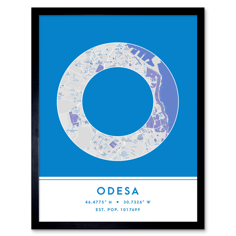 Odesa Ukraine City Map Blue - Single Picture Frame Typography