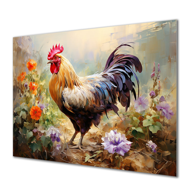 «Red Melody Rooster S Flower Gardens - Rooster Animal», art mural en métal MT135926, H 34 po x l 44 po x P 1,5 po