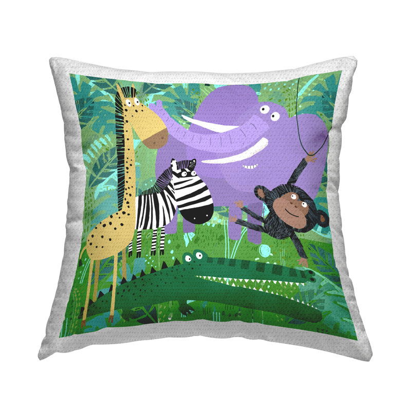 Coussin décoratif d'extérieur imprimé Fun Jungle Animals par Carla Daly