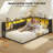 Corner Bed Frame With 3 Fabric Storage Drawers And 5-Grid Bookcase,  Black-1416068746-1416068745