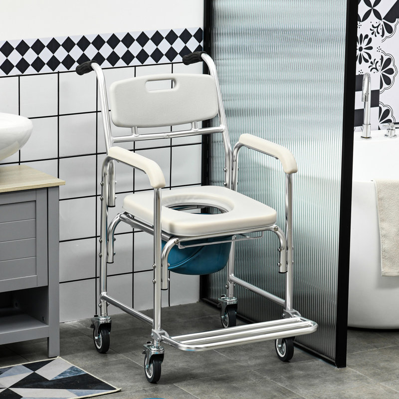 31 Douche, gris. Capacité de poids de 330 lb. Siège rembourré, roues avec verrou de sécurité, fauteuil roulant imperméable, limite. Léger et léger