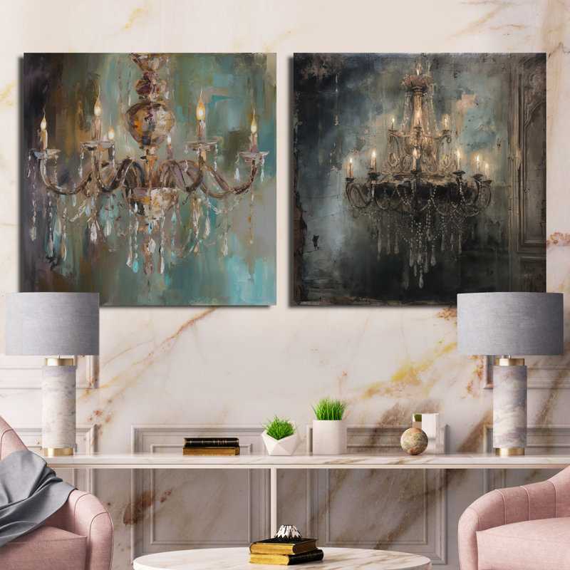 Grand lustre vitrine - ensemble de 2 collages carrés lustre Glam, H 36 po x l 73 po, Toile tendue