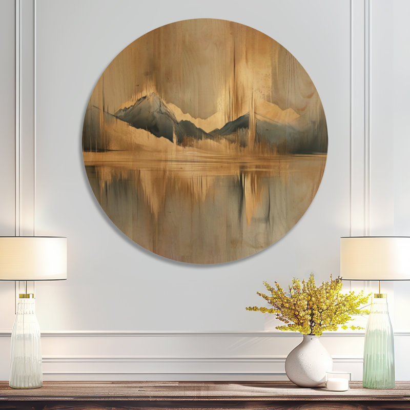 «Mountains in Last Light II» - Décoration murale ronde en bois bleu, Rond 23 po, Rond