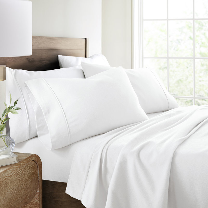 Ensemble de draps en flanelle de coton Rience, Blanc, Très grand