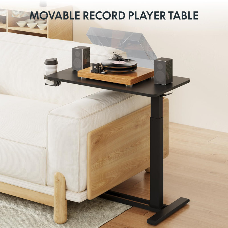Black Adjustable Rolling Computer Cart with Pneumatic Lift