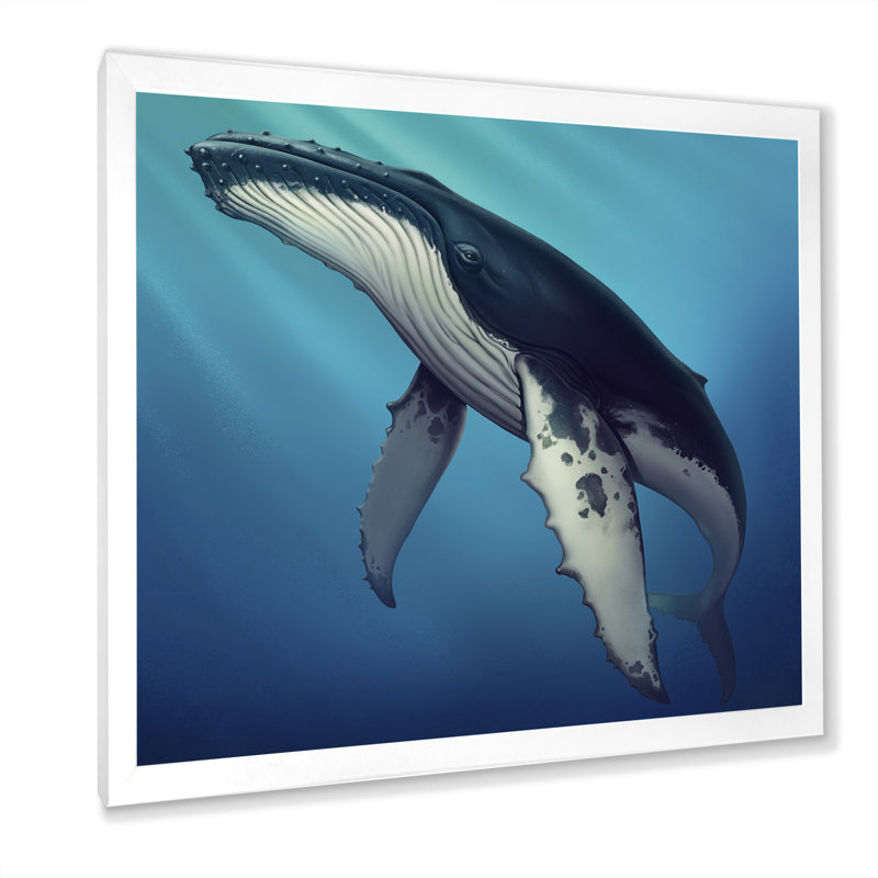 Baleine dans l'océan II - Peinture, Cadre photo blanc, H 30 po x l 30 po x P 1 po