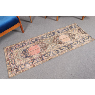 Vintage Turkish Hand-Knotted Patchwork Runner Rug in Antique Brown for Hallways