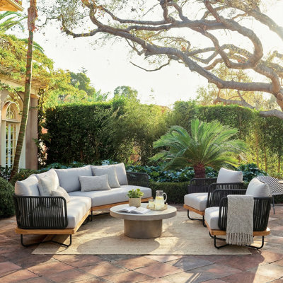 Braylon Outdoor 4-Piece Acacia Wood Woven Rope Conversation Set With Cushions (Table Not Included)