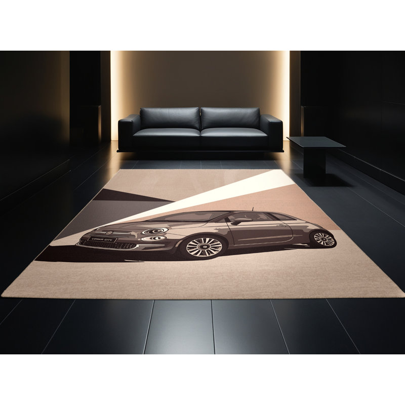 Machine Washable Rory Compact City Car Modern & Contemporary Rug in Brown – Beige Binding, 6x9