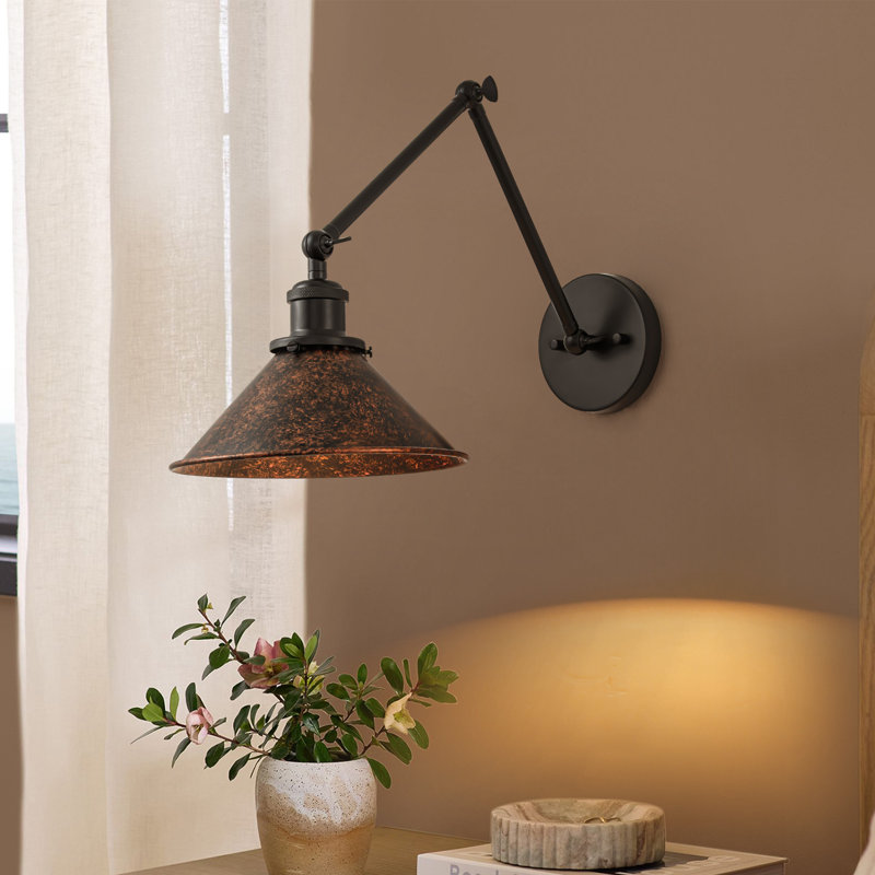 Applique murale 1 lumière en fer rustique à bras pivotant pour chambre à coucher