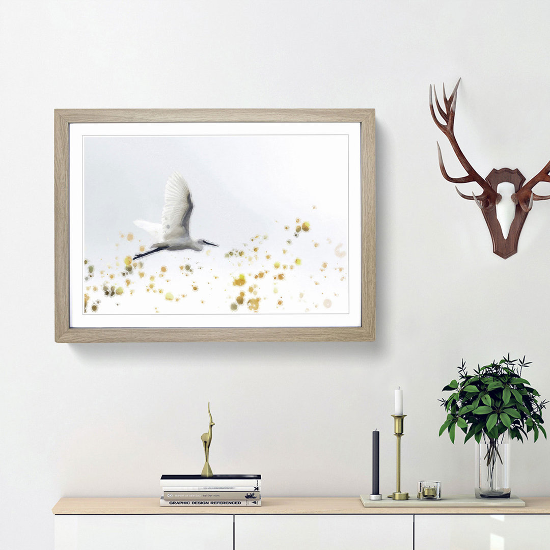 Great Egret Bird in Flight in Abstract - Picture Frame Painting Print