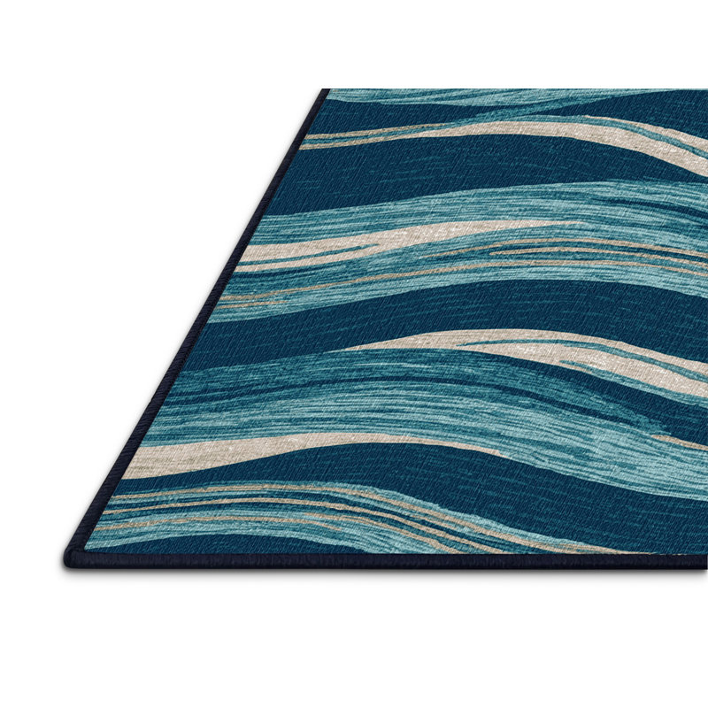 Washable Ocean Ripples Hawaiian Area Rug, Square 3'