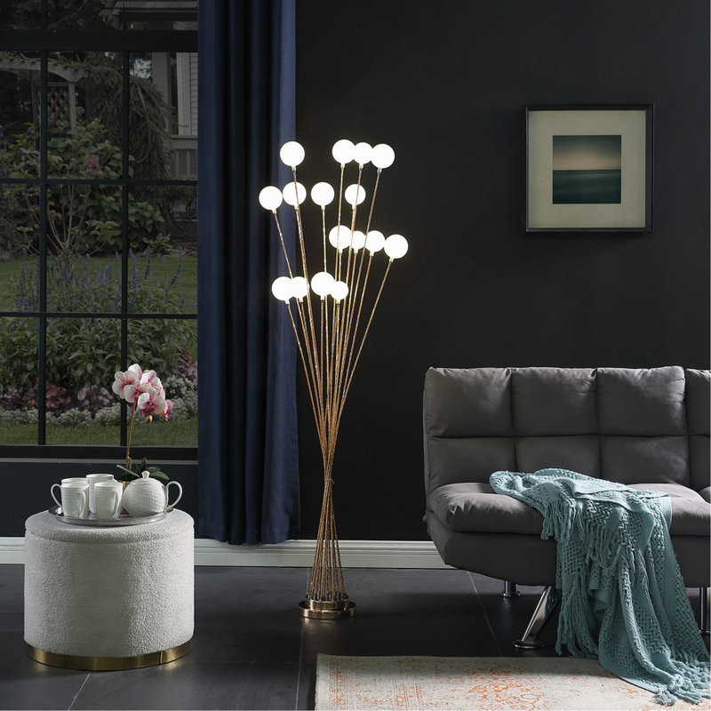 61.5" In 16-Light Acrylic Globe Aluminun Led Chrysanthe Gold Metal Floor Lamp
