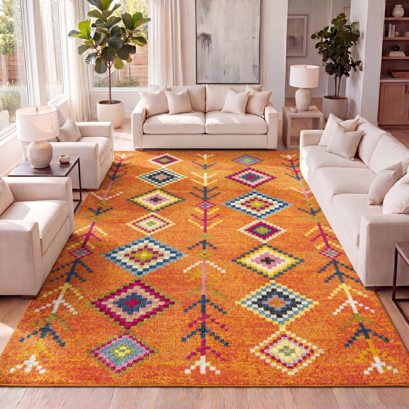 Tapis orange / multicolore Blakely Tribal Love, Rectangle 4pi x 6 pi