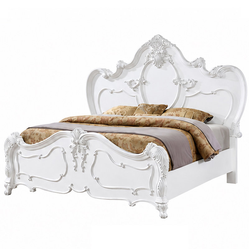 Rosy 4pc Queen Bedroom Set, White Solid Wood Nightstand Dresser Mirror