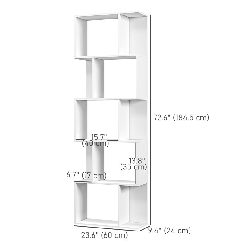 Bibliothèque géométrique, bibliothèque en forme de S à 5 niveaux, blanc