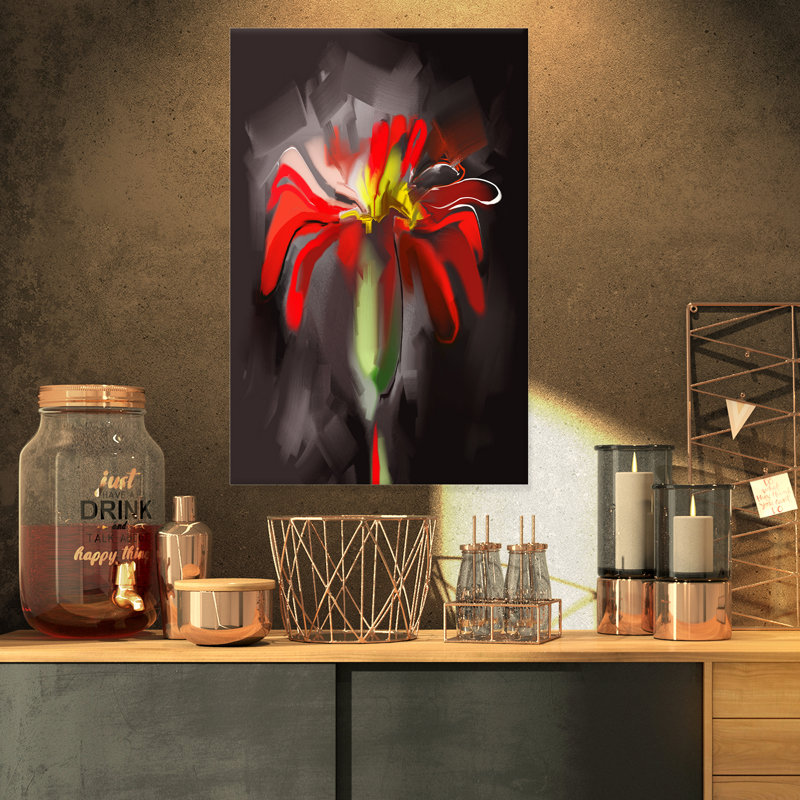 Fleur abstraite rouge, impression sur toile tendue, H 32 po x l 16 po